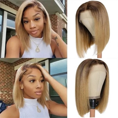  Ombre Brown Layered Lob Lace Front Wig