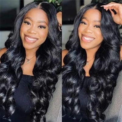 Body wave u part wig with natural black hair