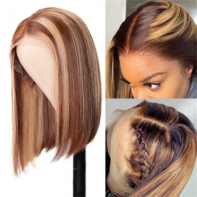 UNice 13x4 Highlight Straight Bob Lace Front Virgin Hair Wigs Ombre Color Pre Plucked with Baby Hair Lace Frontal Wigs