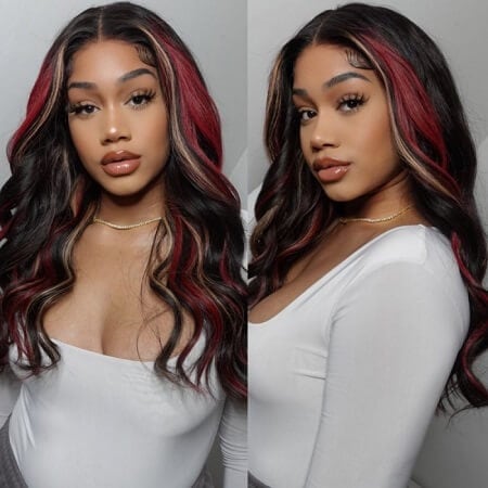 black-with-red-and-blonde-highlight-wig