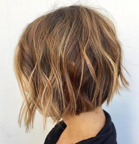 blunt bob with messy surface layers