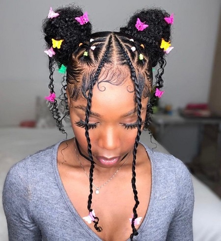 rubber band hairstyles with space buns